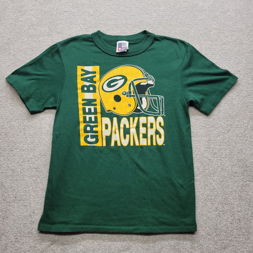 Vintage Single Stich Green Bay Packers Helmet T Shirt Youth L 14-16 NFL USA